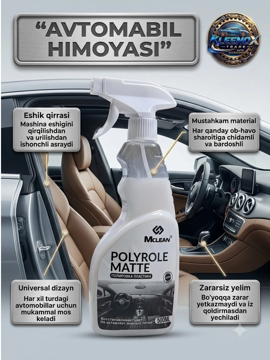 Полироль очиститель салона и пластика авто Mclean Polyrole Matte, матовый эффект, 500 мл