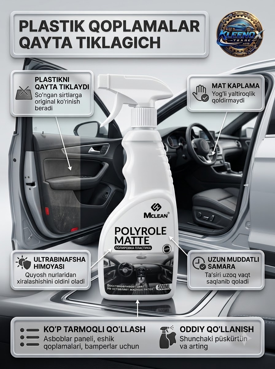 Avtomobil salon tozalagich va polirovka Mclean Polyrole Matte, matoviy effekt, 500 ml - 