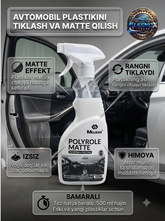 Полироль очиститель салона и пластика авто Mclean Polyrole Matte, матовый эффект, 500 мл