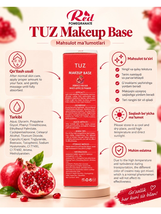 Baza makiyaj uchun TUZ, 5 tasi 1 da, praymeri, 40 ml