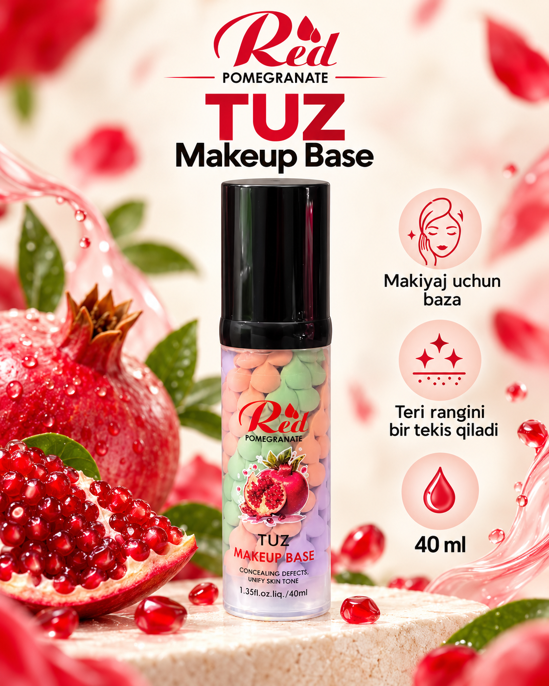 Baza makiyaj uchun TUZ, 5 tasi 1 da, praymeri, 40 ml