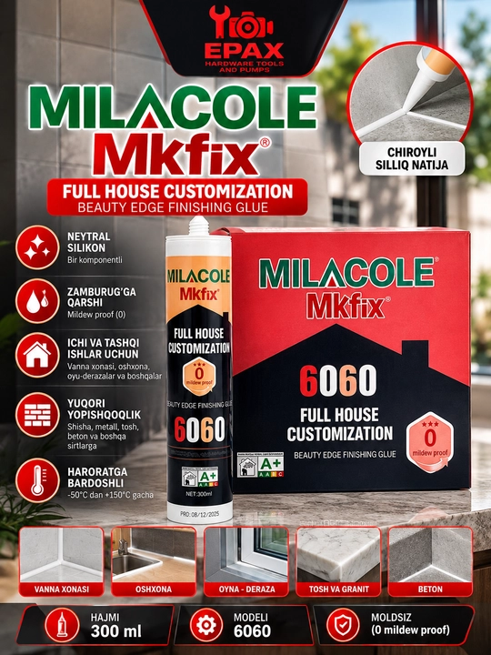 Mkfix Milacole 6060 300 ml – Mog‘orga qarshi neytral silikon germetik - 