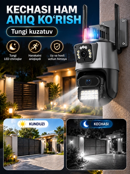 Aqlli Wi-Fi kamera, PTZ kuzatuv kamerasi tashqi kamera Full HD 360 darajali kamera