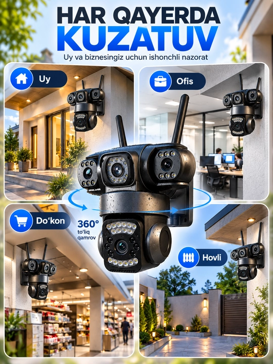Aqlli Wi-Fi kamera, PTZ kuzatuv kamerasi tashqi kamera Full HD 360 darajali kamera