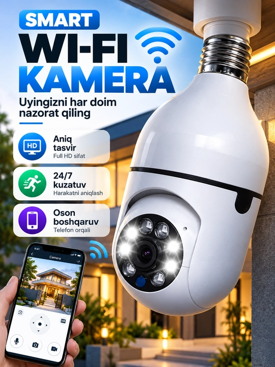Aqlli Wi-Fi kamera, PTZ kuzatuv kamerasi tashqi kamera Full HD 360 darajali kamera - 