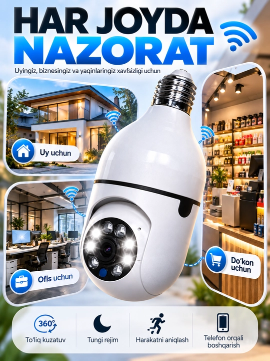 Aqlli Wi-Fi kamera, PTZ kuzatuv kamerasi tashqi kamera Full HD 360 darajali kamera