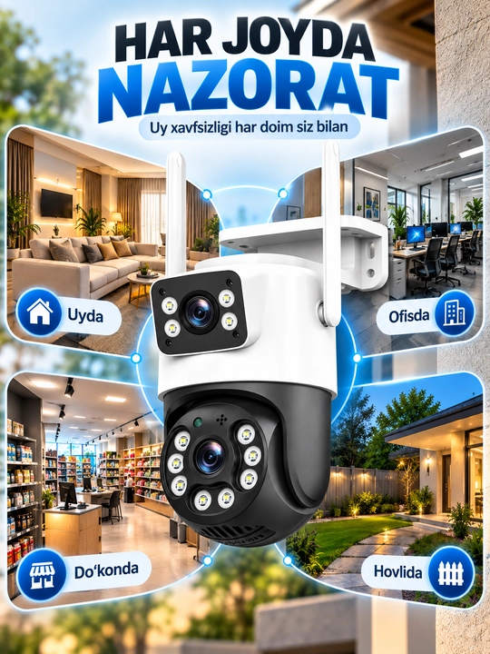 Aqlli Wi-Fi kamera, PTZ kuzatuv kamerasi tashqi kamera Full HD 360 darajali kamera