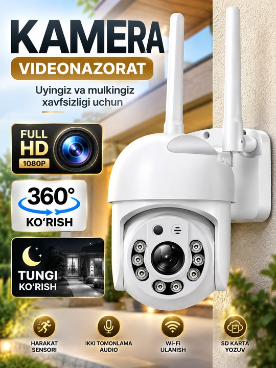 Aqlli Wi-Fi kamera, PTZ kuzatuv kamerasi tashqi kamera Full HD 360 darajali kamera - 