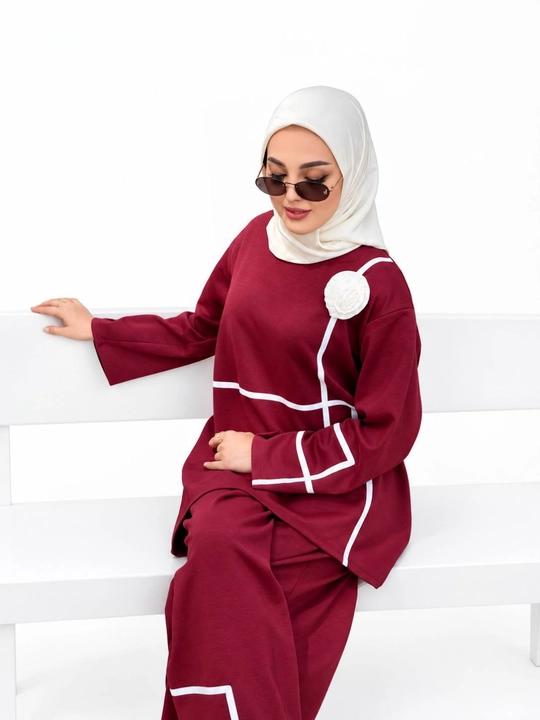 Ayollar uchun 2 qismli kostyum tunika va keng shim, Oysho matosi, razmer standart 46–52