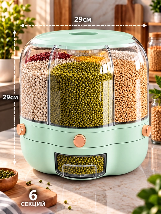 Donni saqlash dispenser idishi, dispenser, 6 ta bo'linma, hajmi 12,5 litrni tashkil qiladi