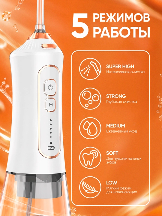 Ирригатор для полости рта F6, 300 мл, 5 режимов, 5 насадок, IPX7