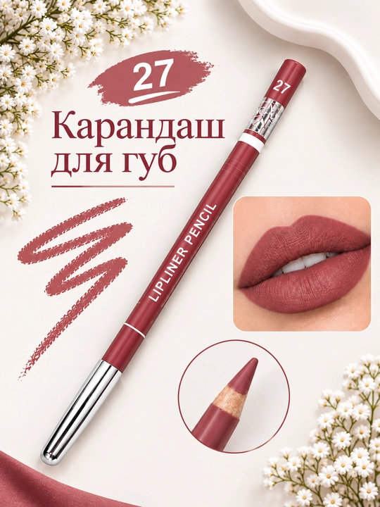 Anna Rose Lipliner Pencil — Yog‘och korpusli lab uchun kontur qalami, mat finish