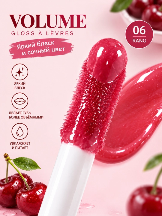 VOLUME Lip Gloss 06 — lablar uchun yaltiroq lip gloss, pushti nude rang