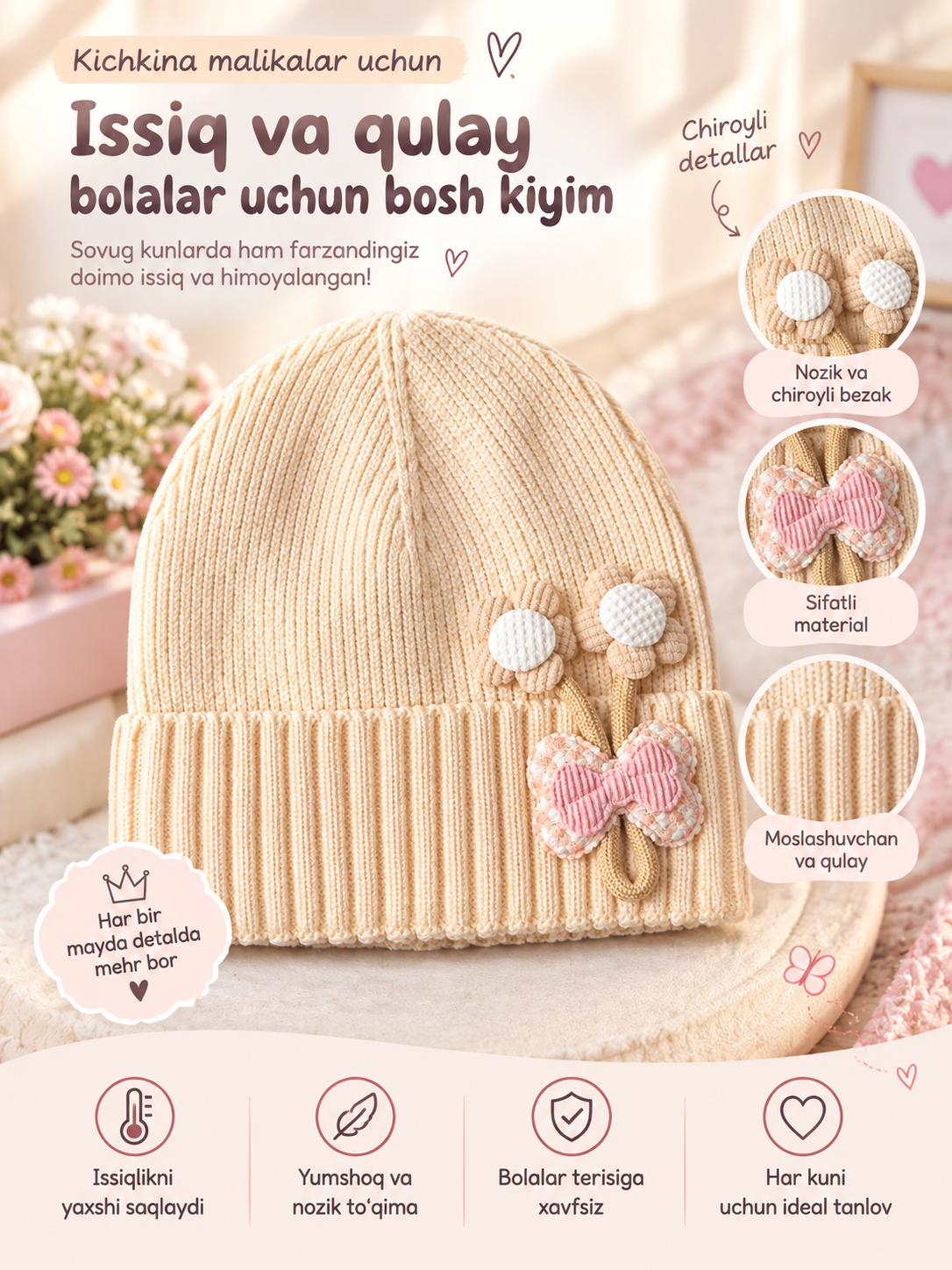 Qizlar uchun qalpoqchalar — sifatli, yumshoq, chiroyli va qulay bosh kiyimlar - 