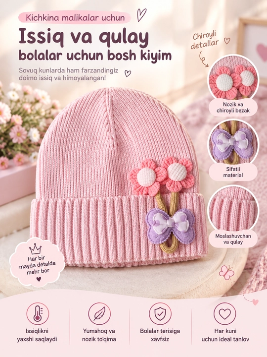 Qizlar uchun qalpoqchalar — sifatli, yumshoq, chiroyli va qulay bosh kiyimlar - 