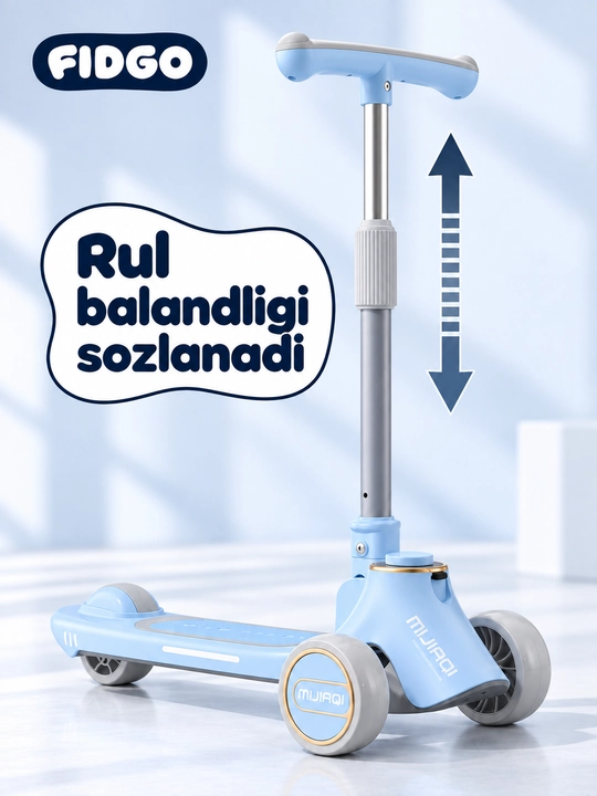FIDGO bolalar samokati, Bluetooth va buklanadigan rul bilan