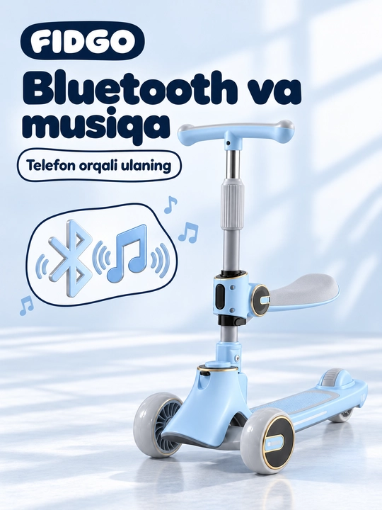 FIDGO bolalar samokati, Bluetooth va buklanadigan rul bilan