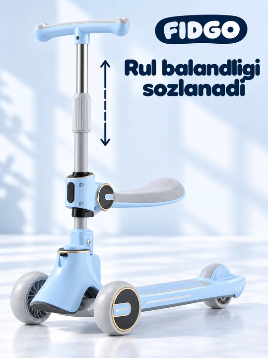 FIDGO bolalar samokati, Bluetooth va buklanadigan rul bilan