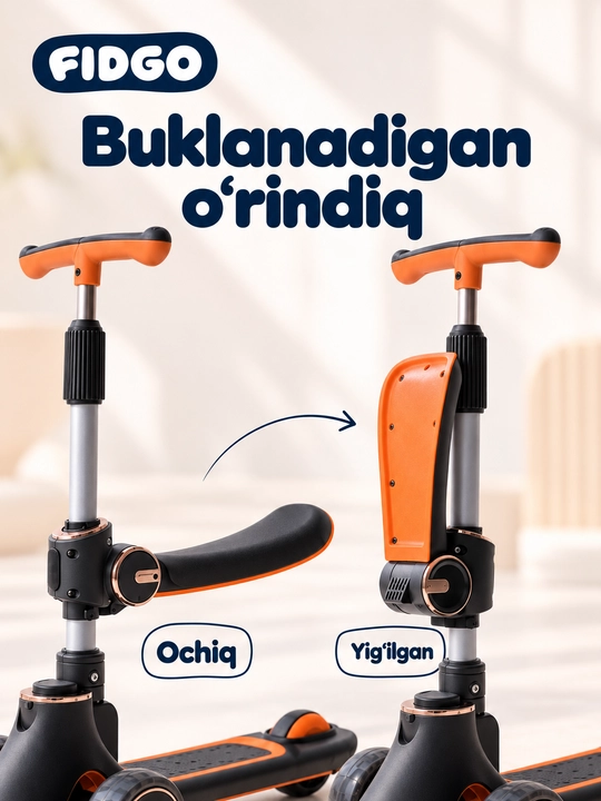 FIDGO bolalar samokati, Bluetooth va buklanadigan rul bilan