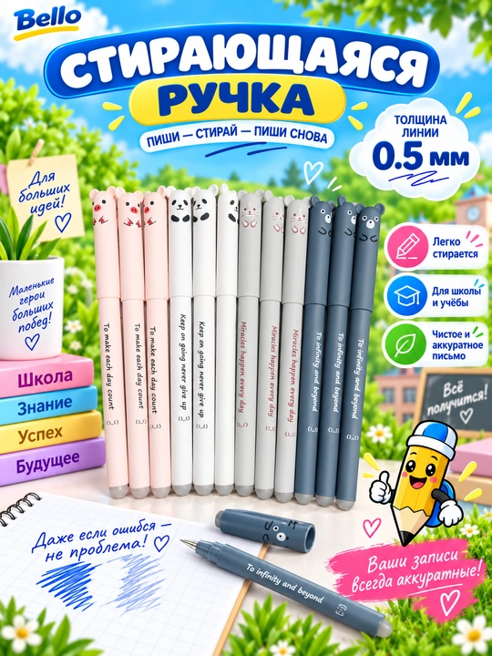 Стираемые гелевые ручки, синие, 2 / 4 / 6 штук