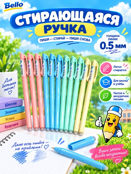 Стираемые гелевые ручки, синие, 2 / 4 / 6 штук