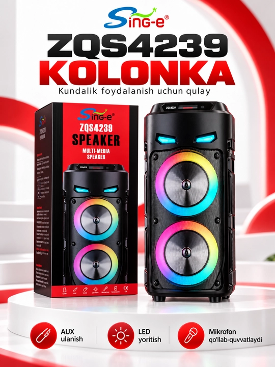 Portativ multimedia kolonka Sing-e ZQS4239 / ZQS6166, mikrofonli, LED yoritishli - 