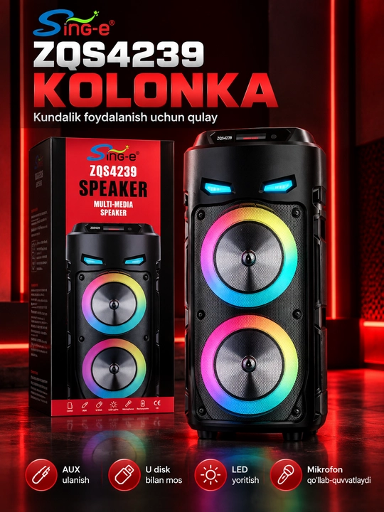 Portativ multimedia kolonka Sing-e ZQS4239 / ZQS6166, mikrofonli, LED yoritishli