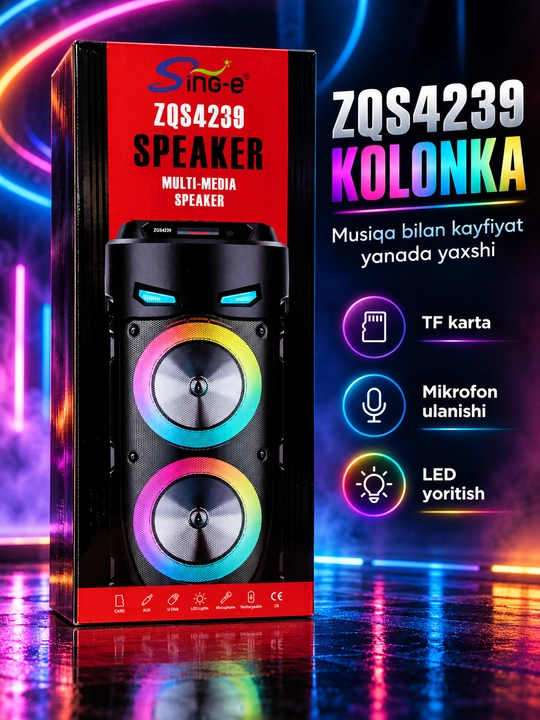 Portativ multimedia kolonka Sing-e ZQS4239 / ZQS6166, mikrofonli, LED yoritishli