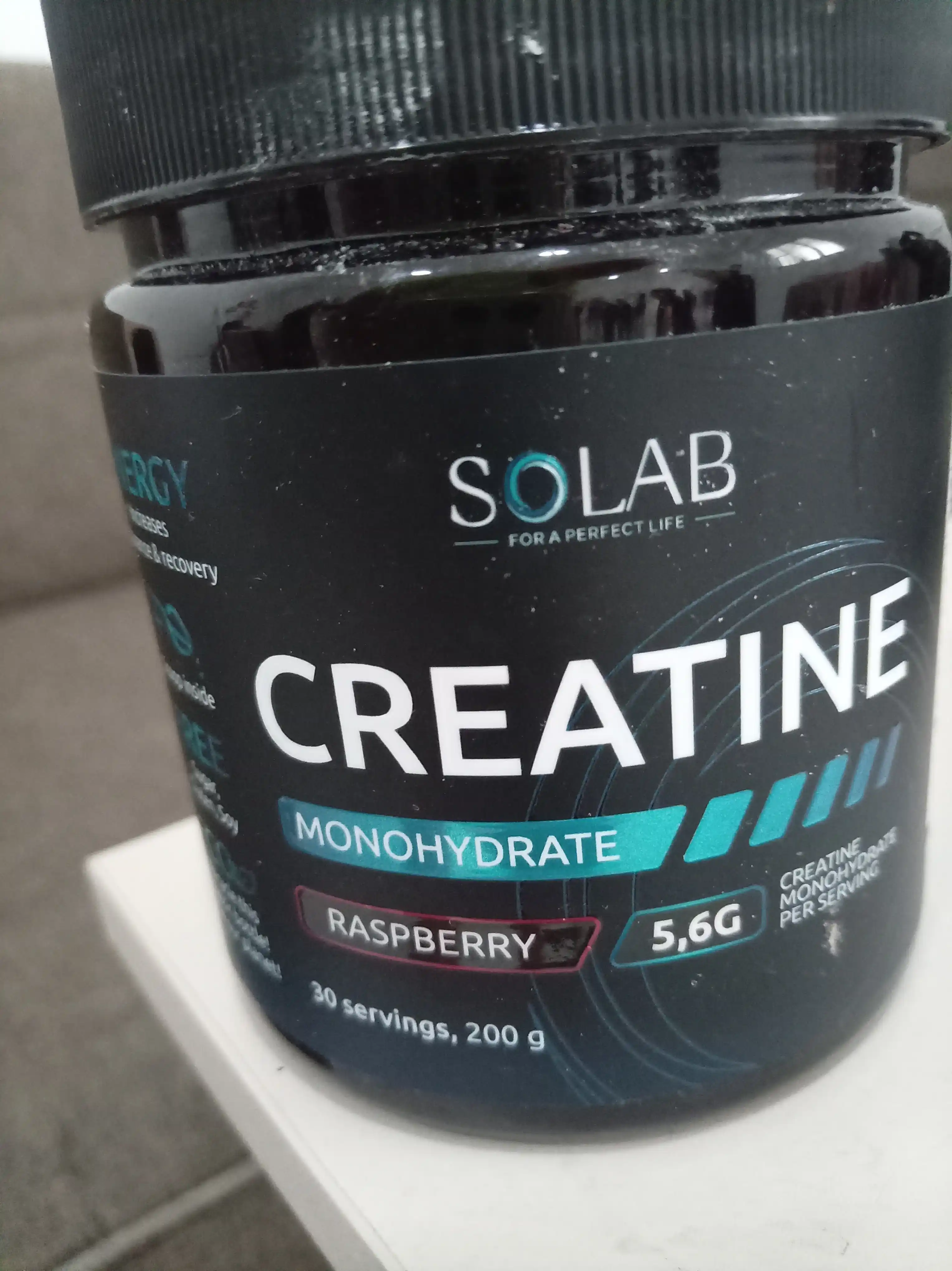 Креатин моногидрат порошок 30 порций, SOLAB, Creatine Monohydrate, вкус Малина, 200 г