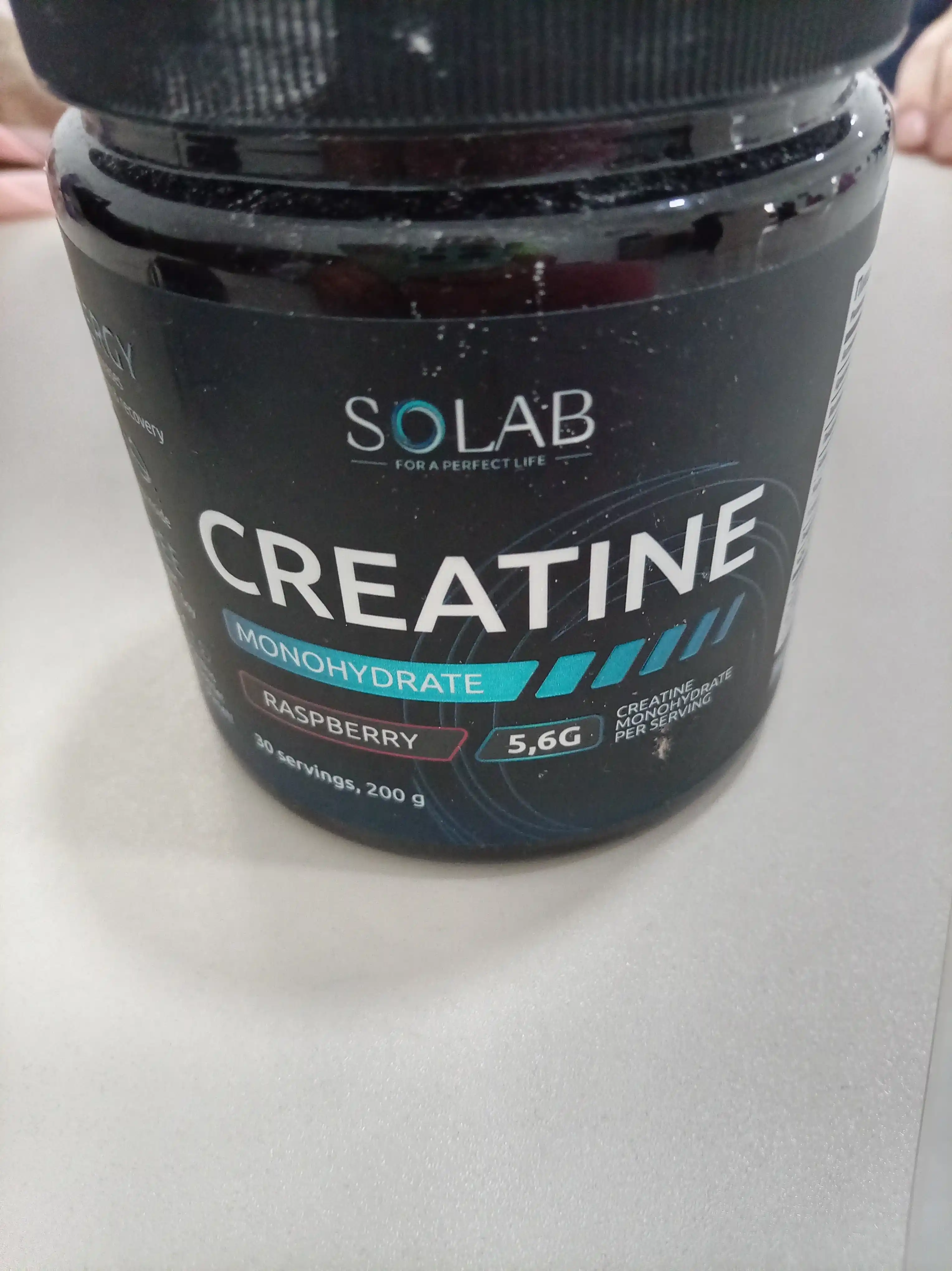 Креатин моногидрат порошок 30 порций, SOLAB, Creatine Monohydrate, вкус Малина, 200 г