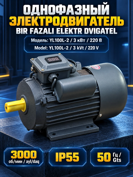 Bir fazali elektr motor MOON YL100L-2,3 kVt,220 V,3000 aylanish / min - 