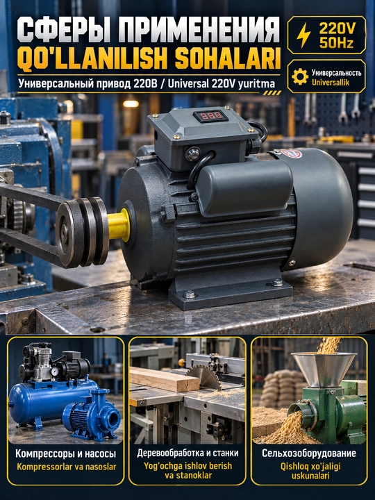 Bir fazali elektr motor MOON YL100L-2,3 kVt,220 V,3000 aylanish / min