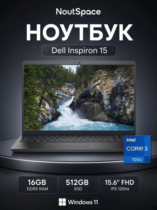 Noutbuk Dell Inspiron, Intel Core 3 100U (15.6 FHD IPS 120hz) 16GB DDR5, SSD 512GB, Win 11 - 