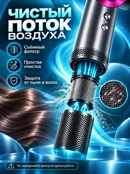 Фен для волос, профессиональный стайлер для сушки и укладки, с насадками, 5 в 1