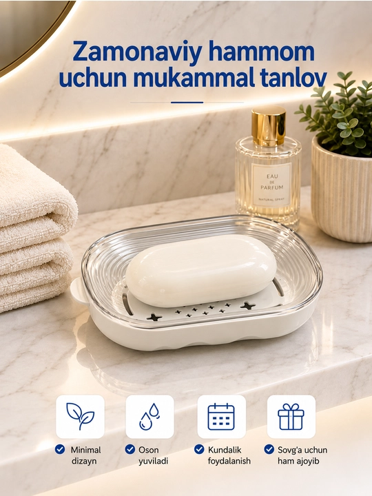 Akril sovun qutisi, drenajli sovun idishi, shaffof qopqoqli sovun saqlagich