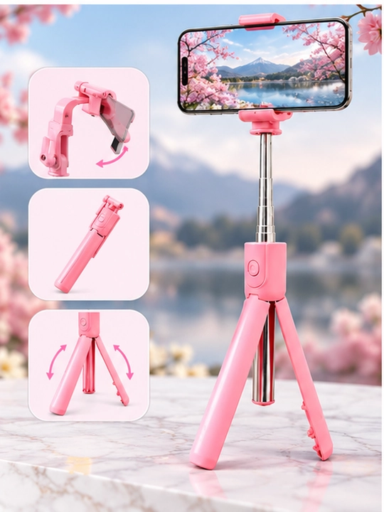 Bluetooth bilan jihozlangan R1 3 ta 1 da selfi tayoqchasi, monopod va shtativ, 70 sm, qora