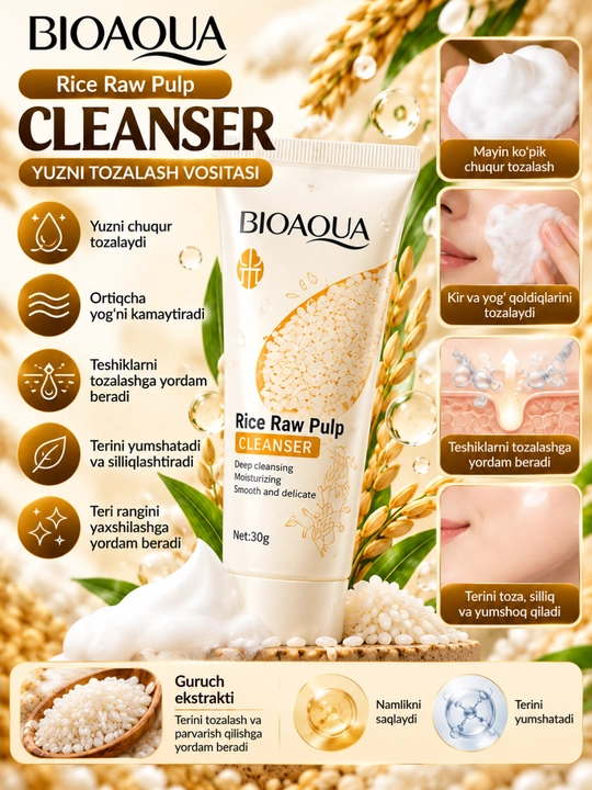 BIOAQUA Rice Raw Pulp Krem, Guruch Ekstrakti, Yuz Terisi uchun Namlagich