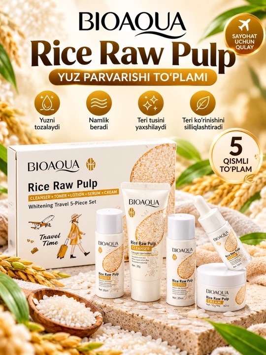 BIOAQUA Rice Raw Pulp Krem, Guruch Ekstrakti, Yuz Terisi uchun Namlagich - 