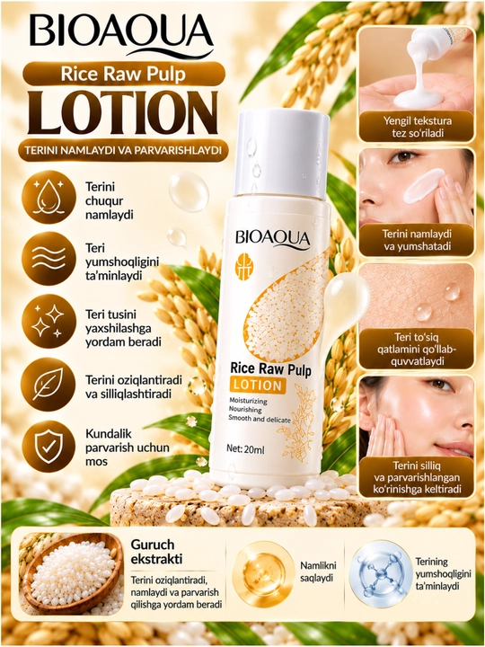 BIOAQUA Rice Raw Pulp Krem, Guruch Ekstrakti, Yuz Terisi uchun Namlagich