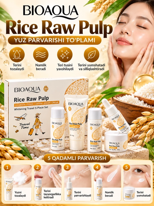 BIOAQUA Rice Raw Pulp Krem, Guruch Ekstrakti, Yuz Terisi uchun Namlagich