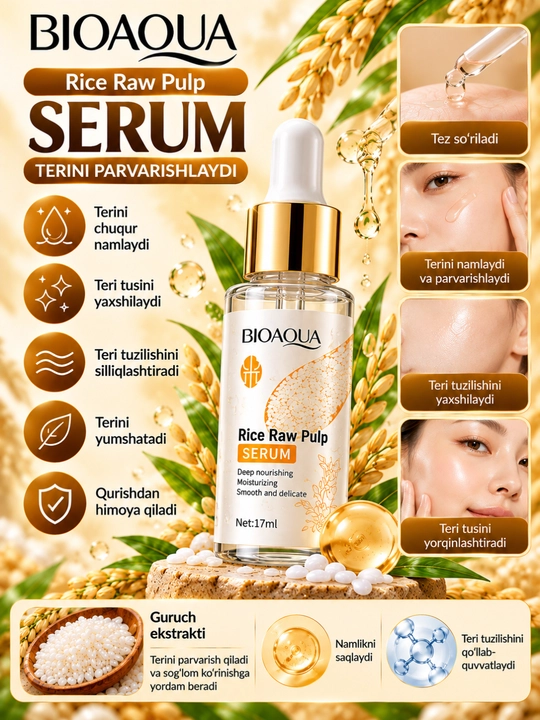 BIOAQUA Rice Raw Pulp Krem, Guruch Ekstrakti, Yuz Terisi uchun Namlagich