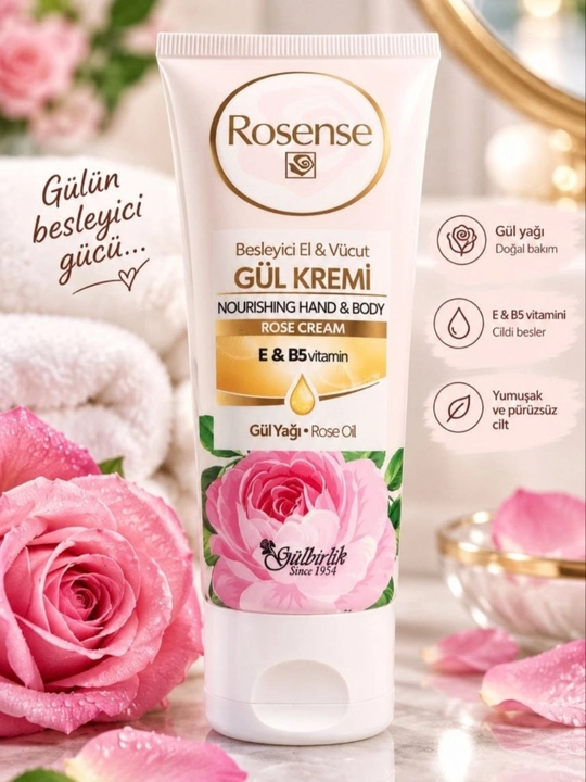 Крем для рук и тела Rosense Gül Kremi с маслом розы и витаминами E и B5, 100 мл - 