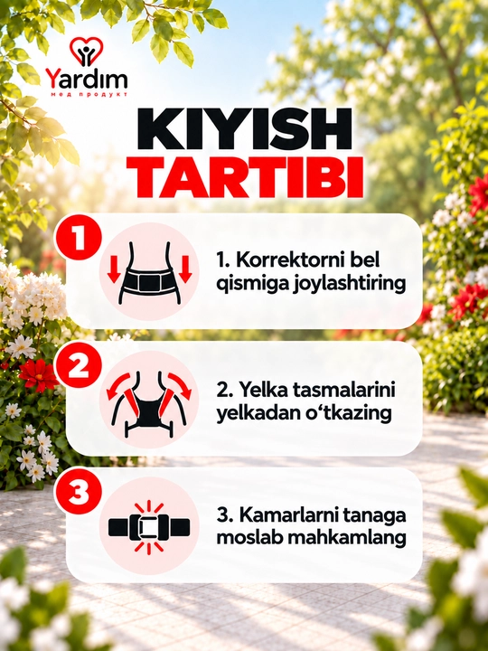 Orqa va yelkani tik tutish uchun qomat korrektori, model Y-10032