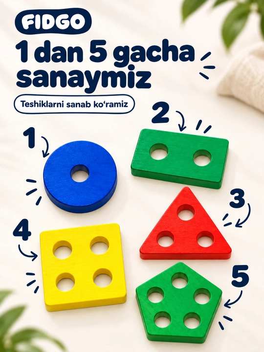 FIDGO Geometrik yog‘och sorteri, shakllar va ranglarni o‘rganish uchun