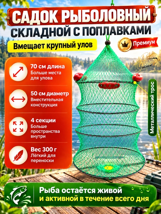 Садок складной для рыбалки, для хранения рыбы в воде - 