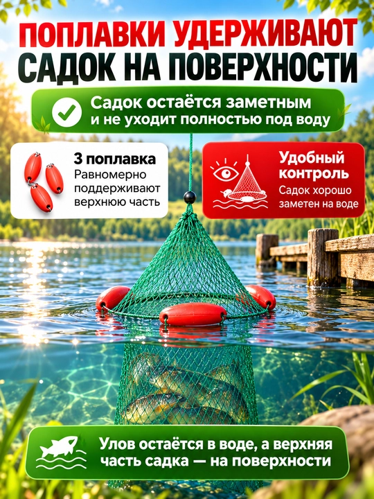 Baliq saqlash uchun buklanadigan sadok, suvda saqlash uchun to‘r