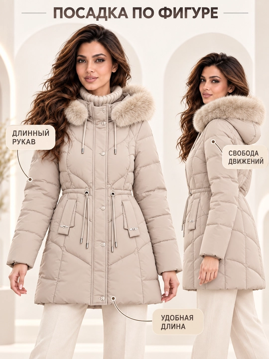 Ayollar uchun kapyushoni, yengi va mo‘ynasi olinadigan issiq kurtka-jilet, M–3XL