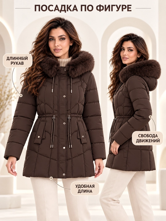 Ayollar uchun kapyushoni, yengi va mo‘ynasi olinadigan issiq kurtka-jilet, M–3XL
