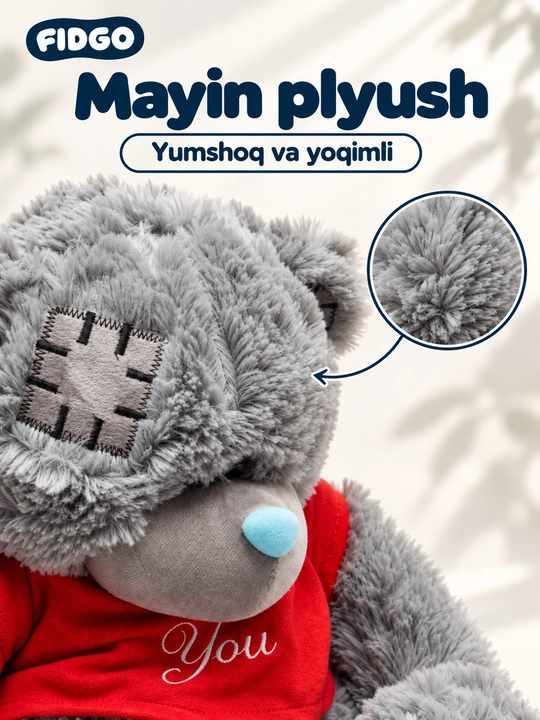 Мягкая игрушка мишка Тедди FIDGO, 35 см, серый, в красной кофточке