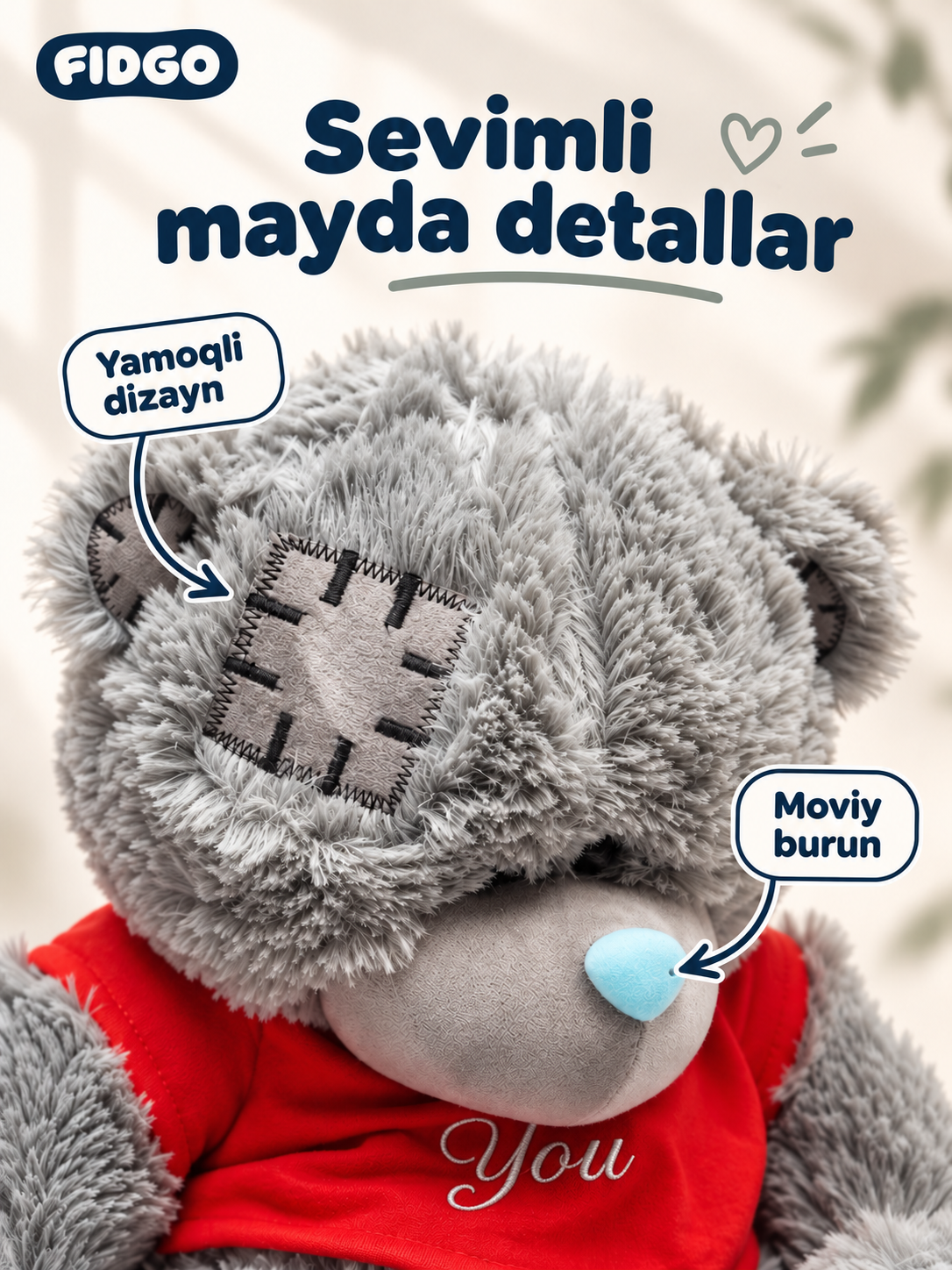 Мягкая игрушка мишка Тедди FIDGO, 35 см, серый, в красной кофточке